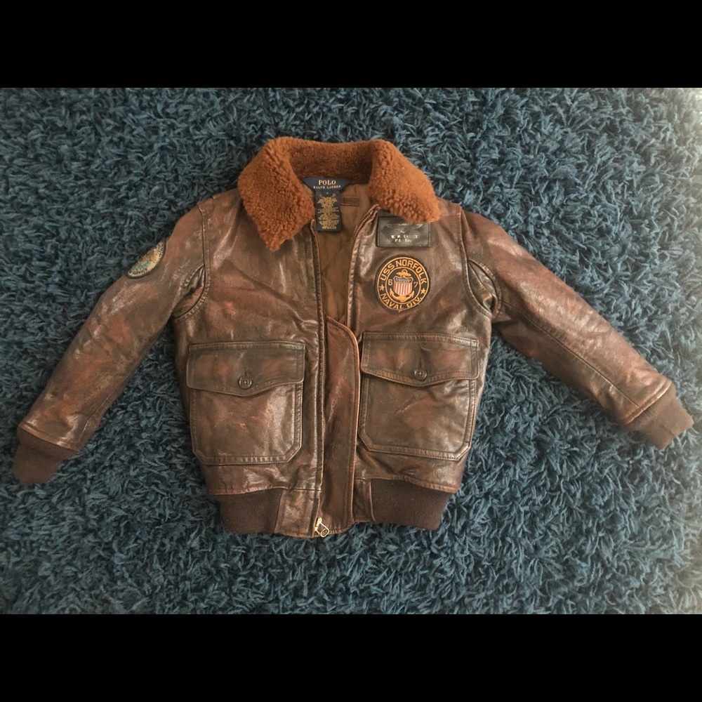 Kids Ralph Lauren leather jacket with shearling collar